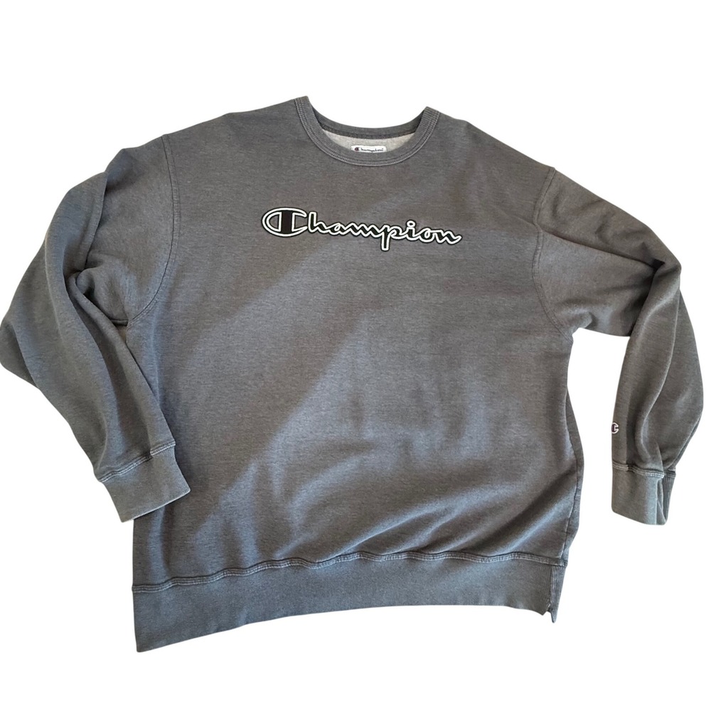 Champion Mens 2XL Charcoal Gray Script‎ Logo Crewneck Fleece Sweatshirt 0269
